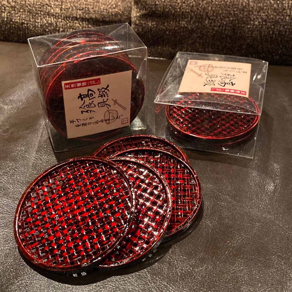 Asian Woven Bamboo Tea Coasters , Set of 2 Boxes